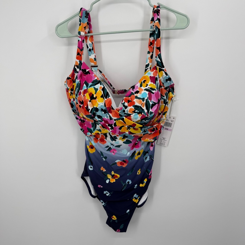 Anne Cole One Piece Swimsuit Women 22W Multi Floral Twist‎ Front Ombre 25PO07214